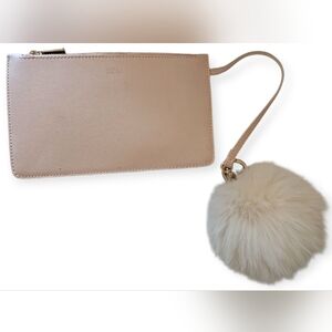 FURLA Pink Leather Pouch with Fluffy Charm